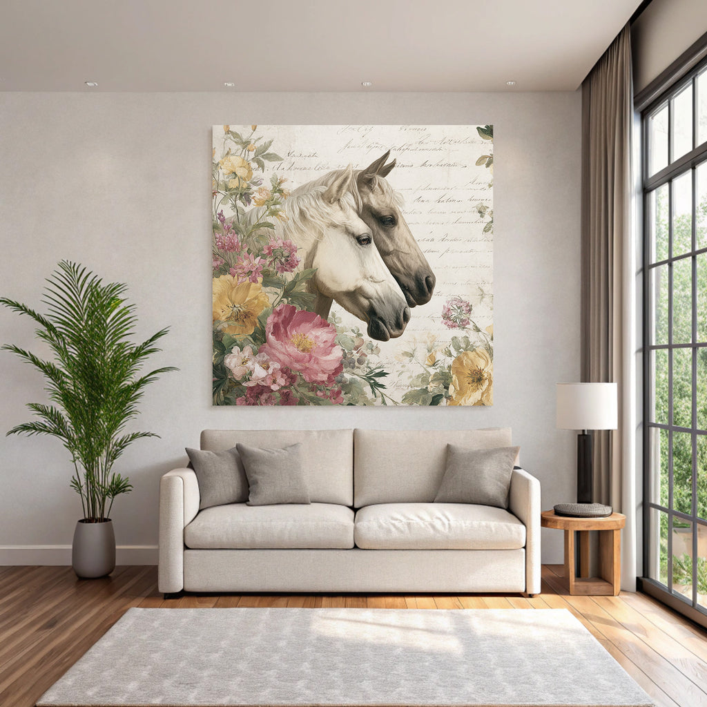 Vintage Und Shabby Pferd Und Blumen