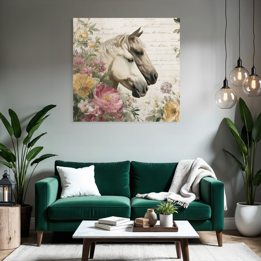 Vintage Und Shabby Pferd Und Blumen