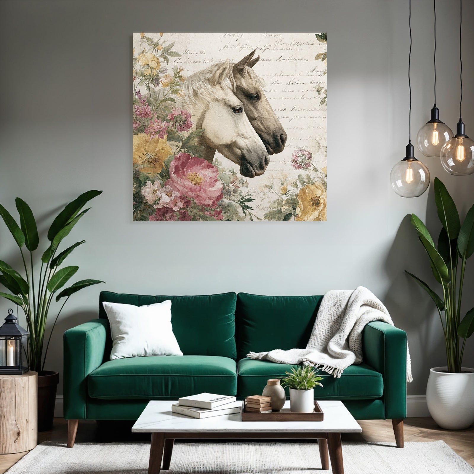 Vintage and shabby horse and flowers