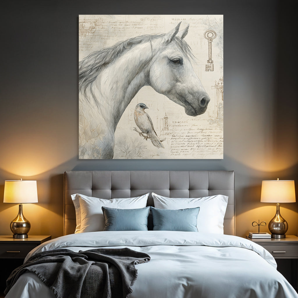 Vintage Und Shabby Pferdekopf Und Vogel Mit Hintergrund Elemente Und Text