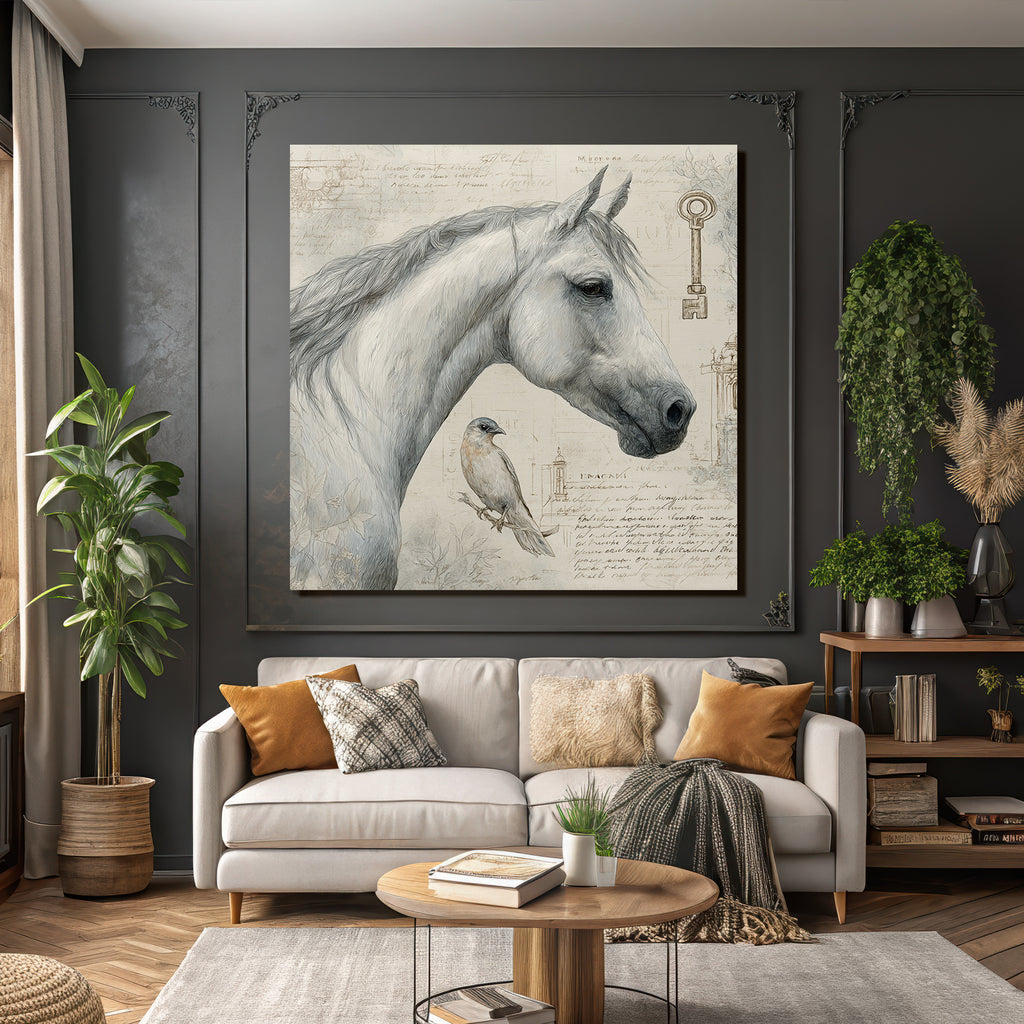 Vintage Und Shabby Pferdekopf Und Vogel Mit Hintergrund Elemente Und Text