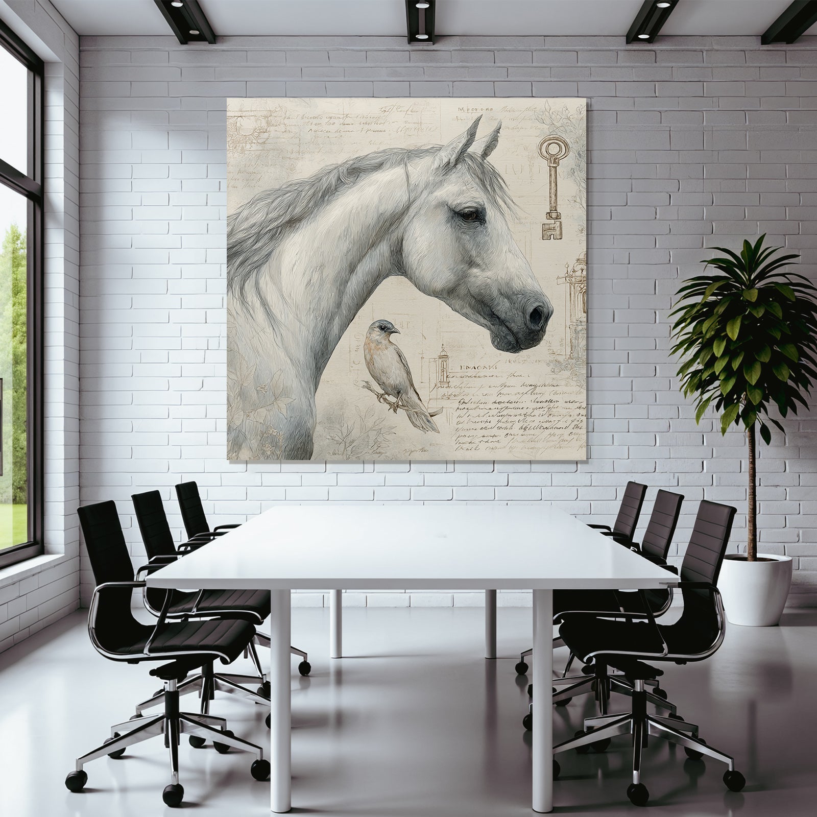 Vintage and shabby horse head and bird with background elements and text