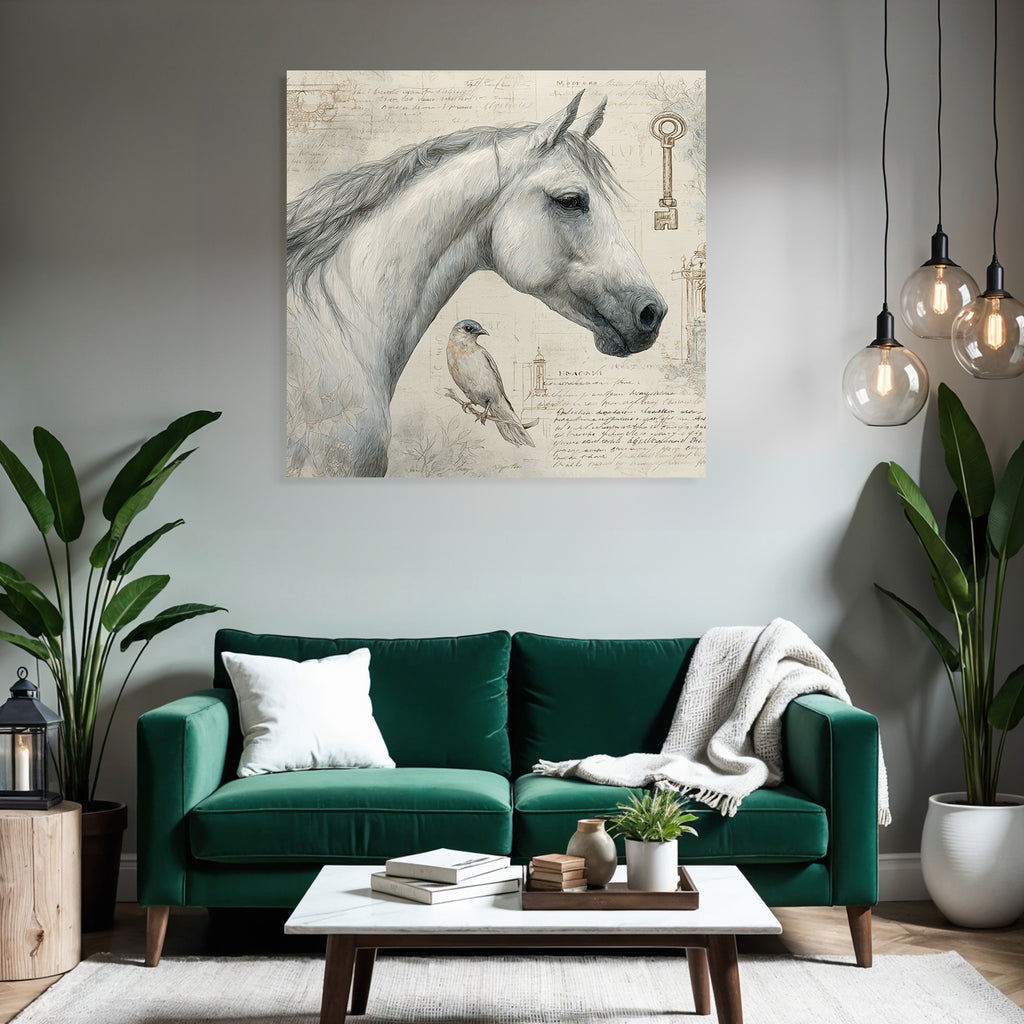 Vintage Und Shabby Pferdekopf Und Vogel Mit Hintergrund Elemente Und Text