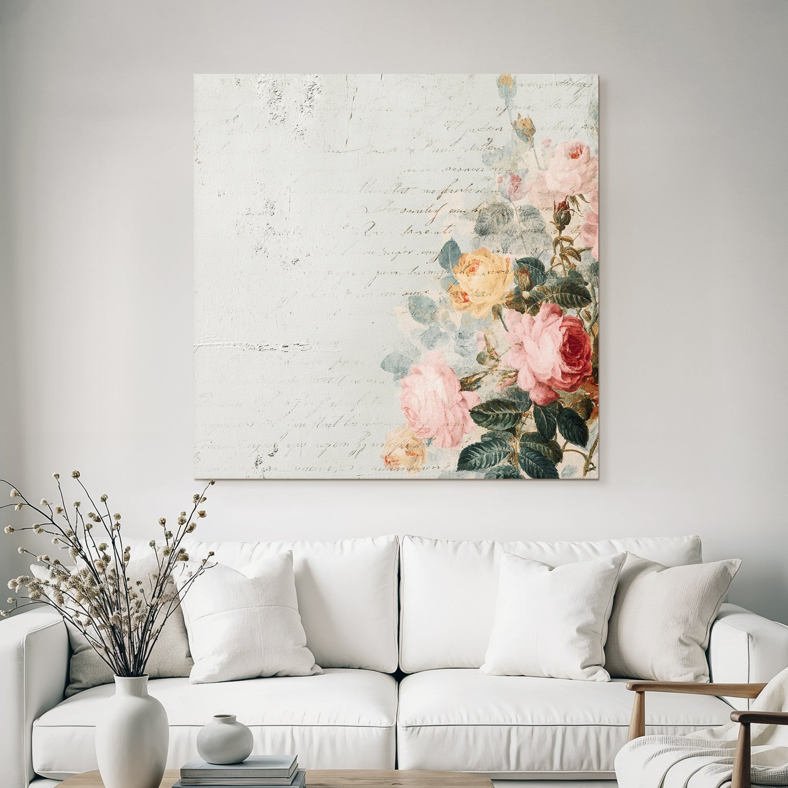Vintage and shabby roses flowers background handwritten