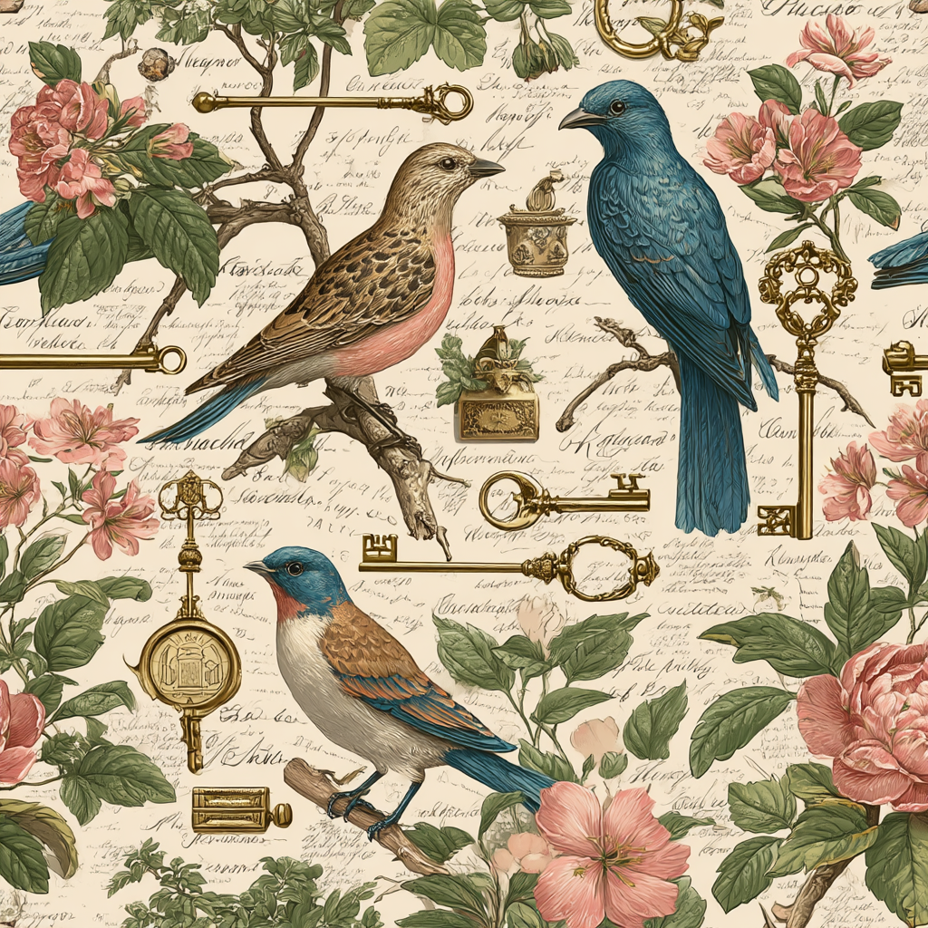 Vintage Und Shabby Vintaesthetic Vogels Blumen Schluessel Texturiert | Vintage Shabby | Einrichtungsstile