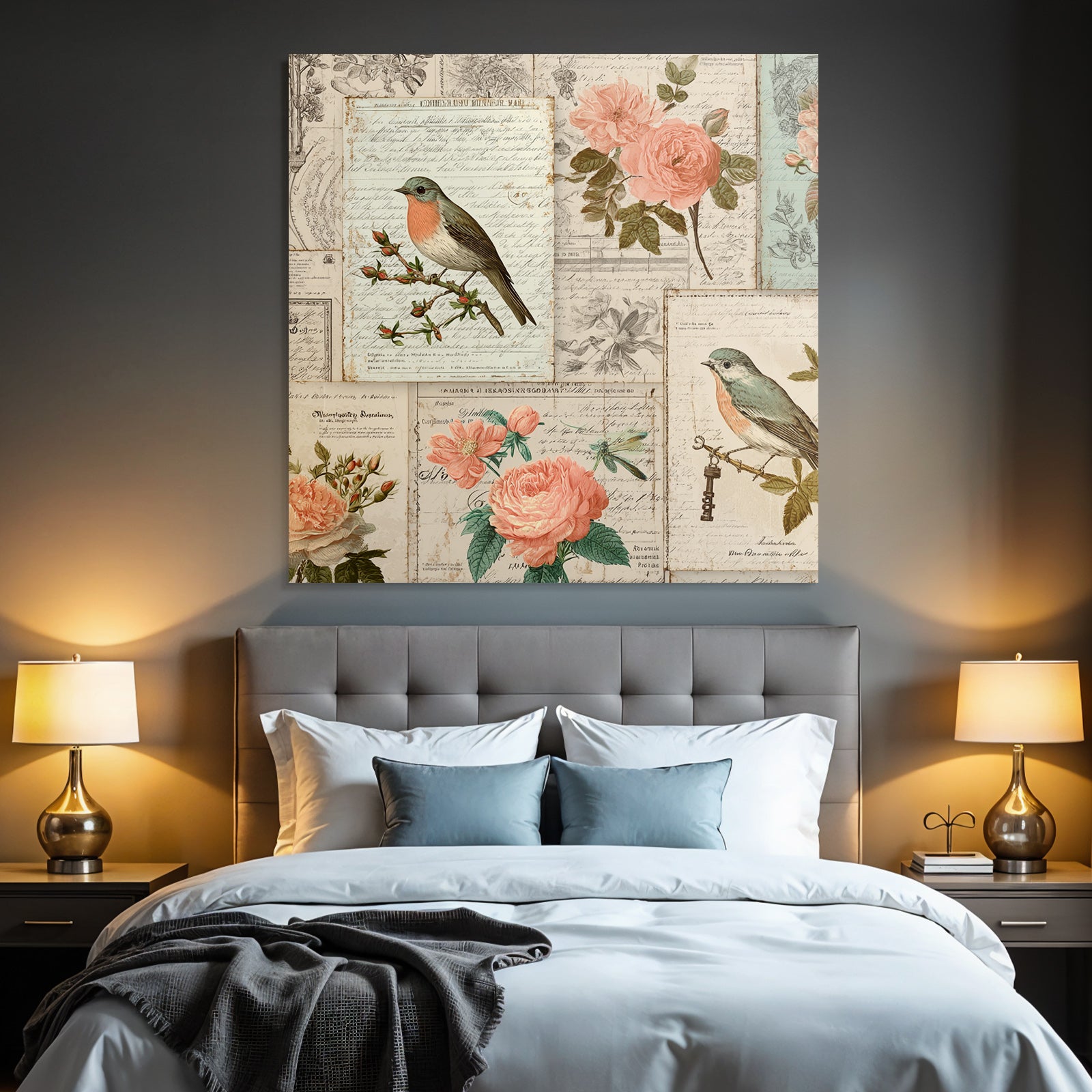 Vintage and Shabby Vintage Collage Birds and Flowers