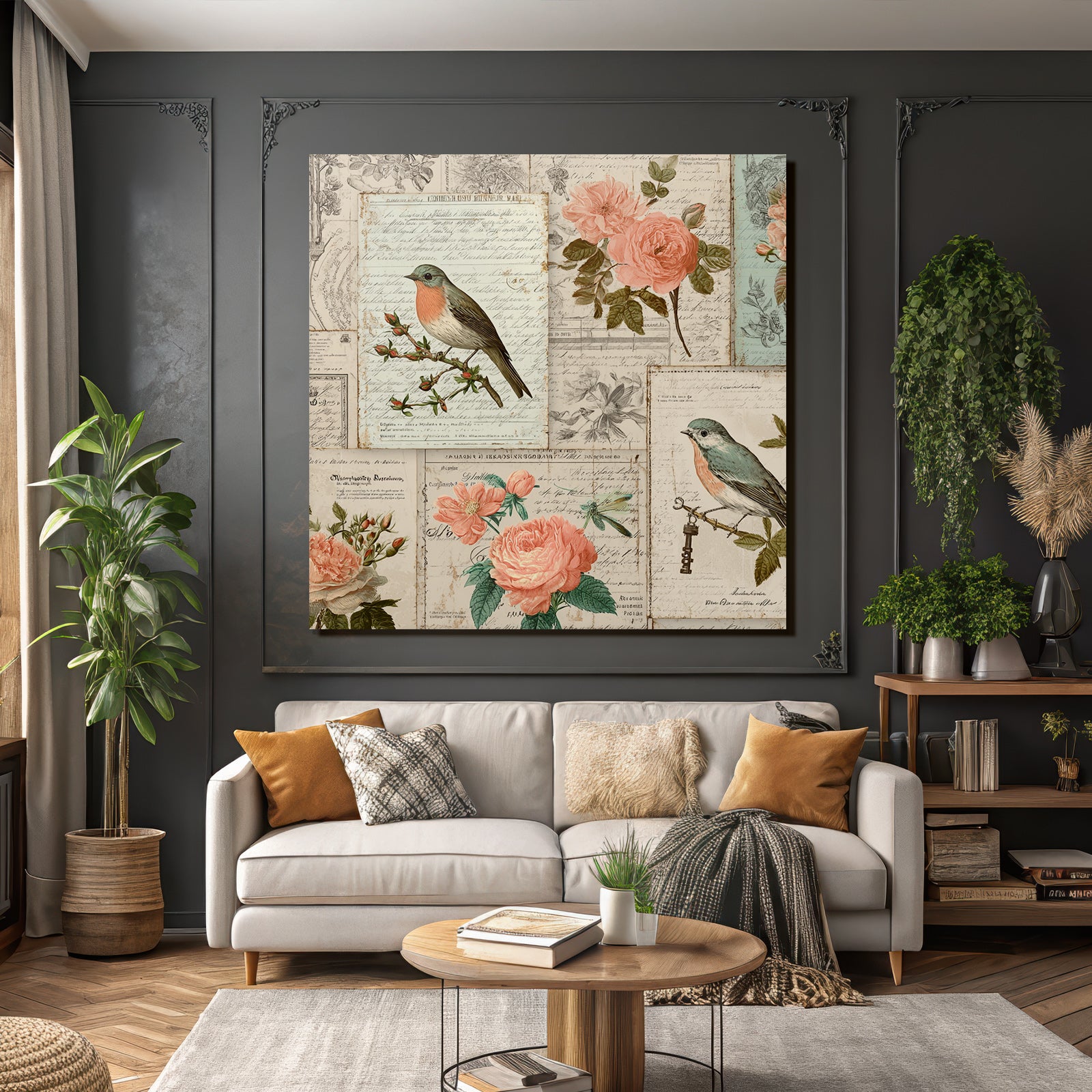Vintage and Shabby Vintage Collage Birds and Flowers