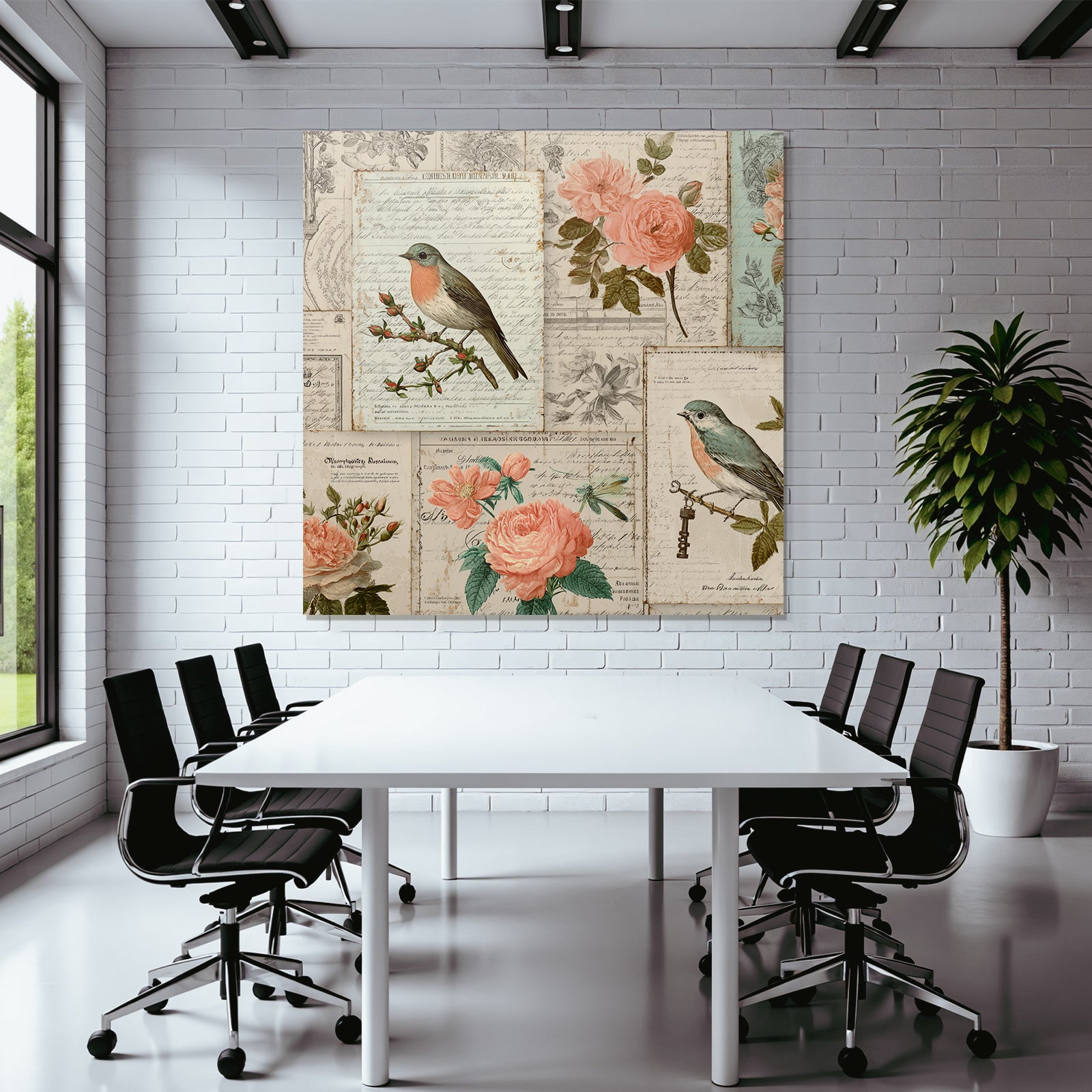 Vintage and Shabby Vintage Collage Birds and Flowers