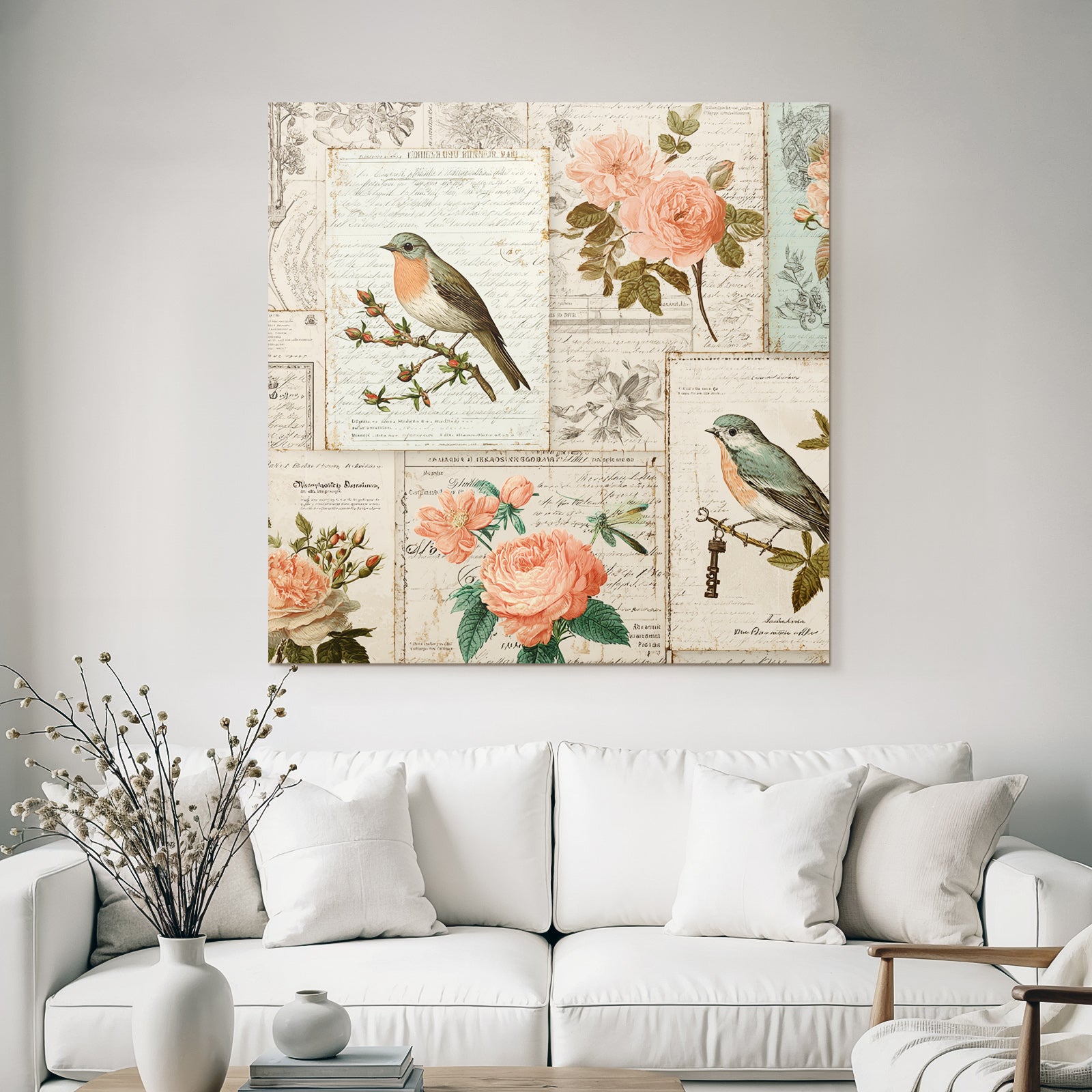 Vintage and Shabby Vintage Collage Birds and Flowers