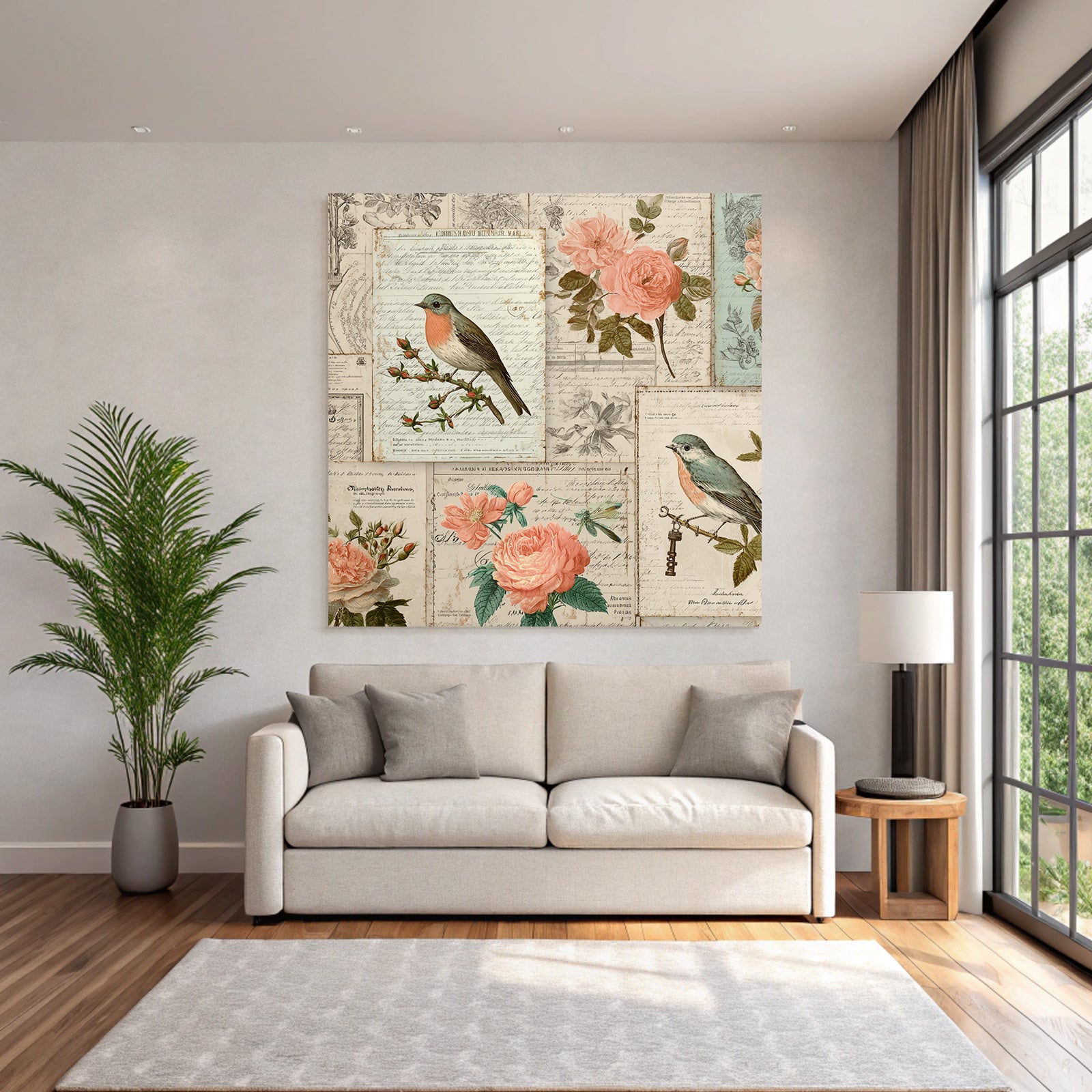 Vintage and Shabby Vintage Collage Birds and Flowers