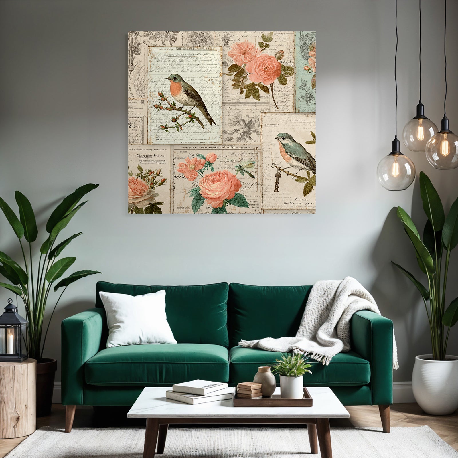 Vintage and Shabby Vintage Collage Birds and Flowers