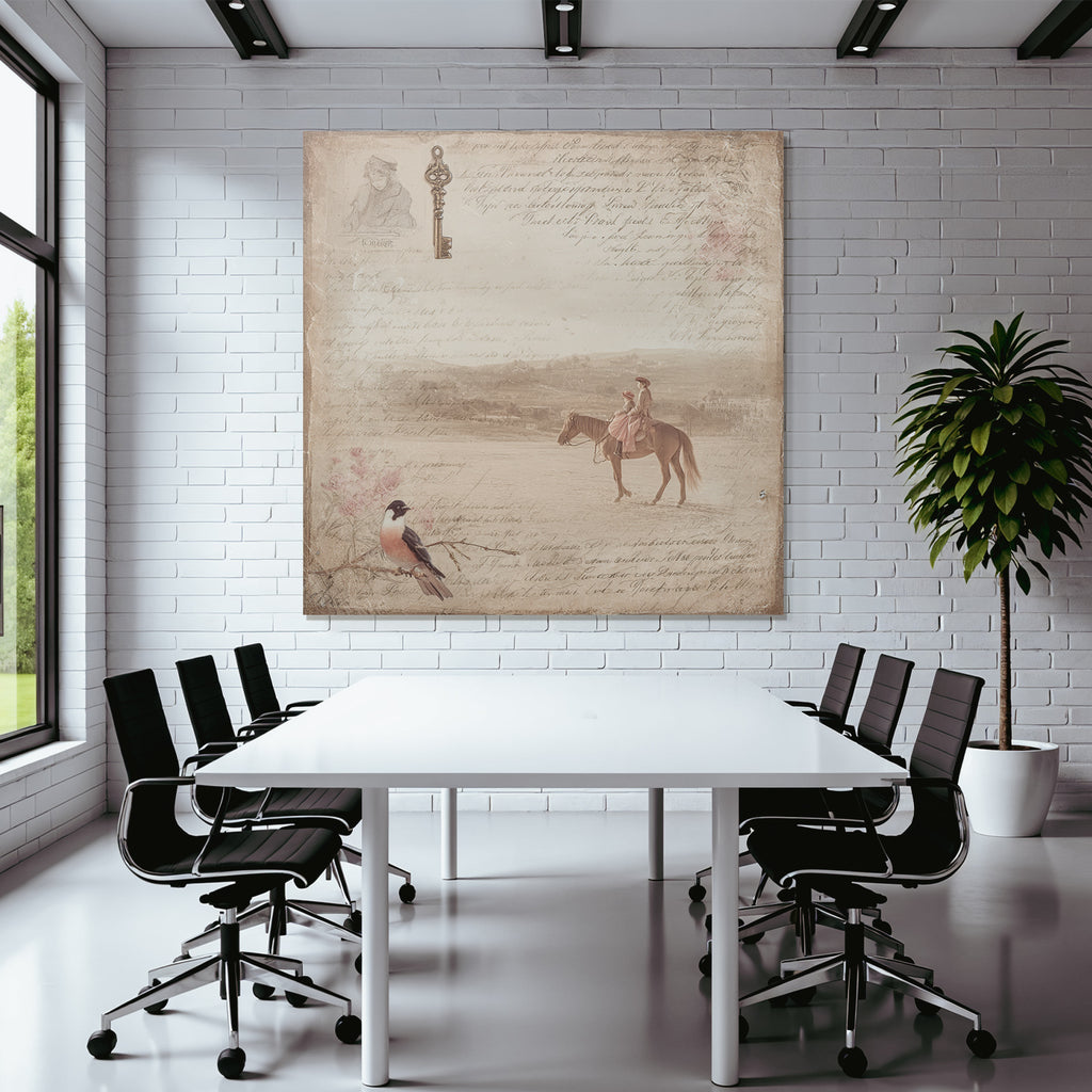 Vintage Und Shabby Vintage Darstellung Handschrift Schluessel Vogel Pferde Reiter