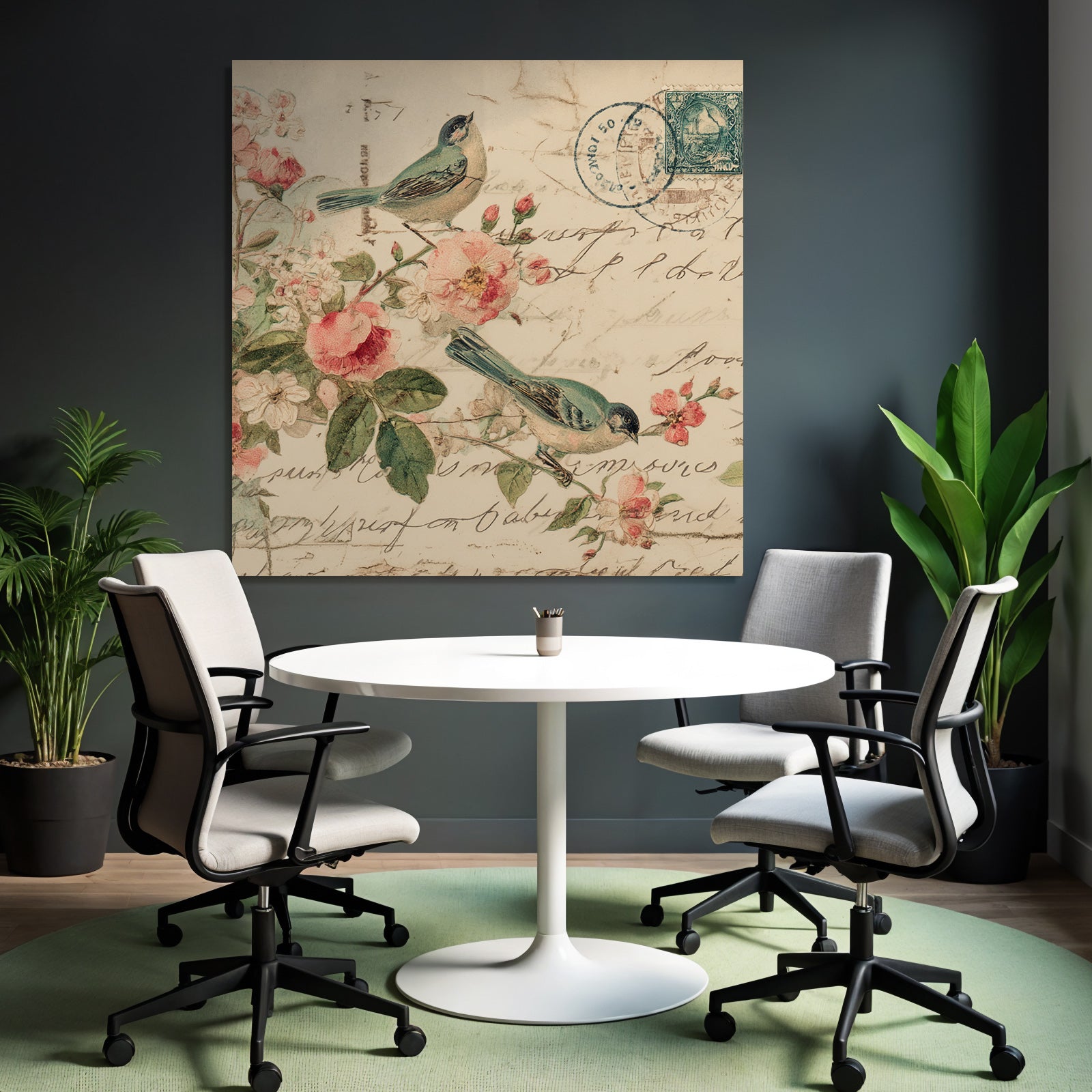 Vintage and shabby vintage birds flowers postcard decorative illustration