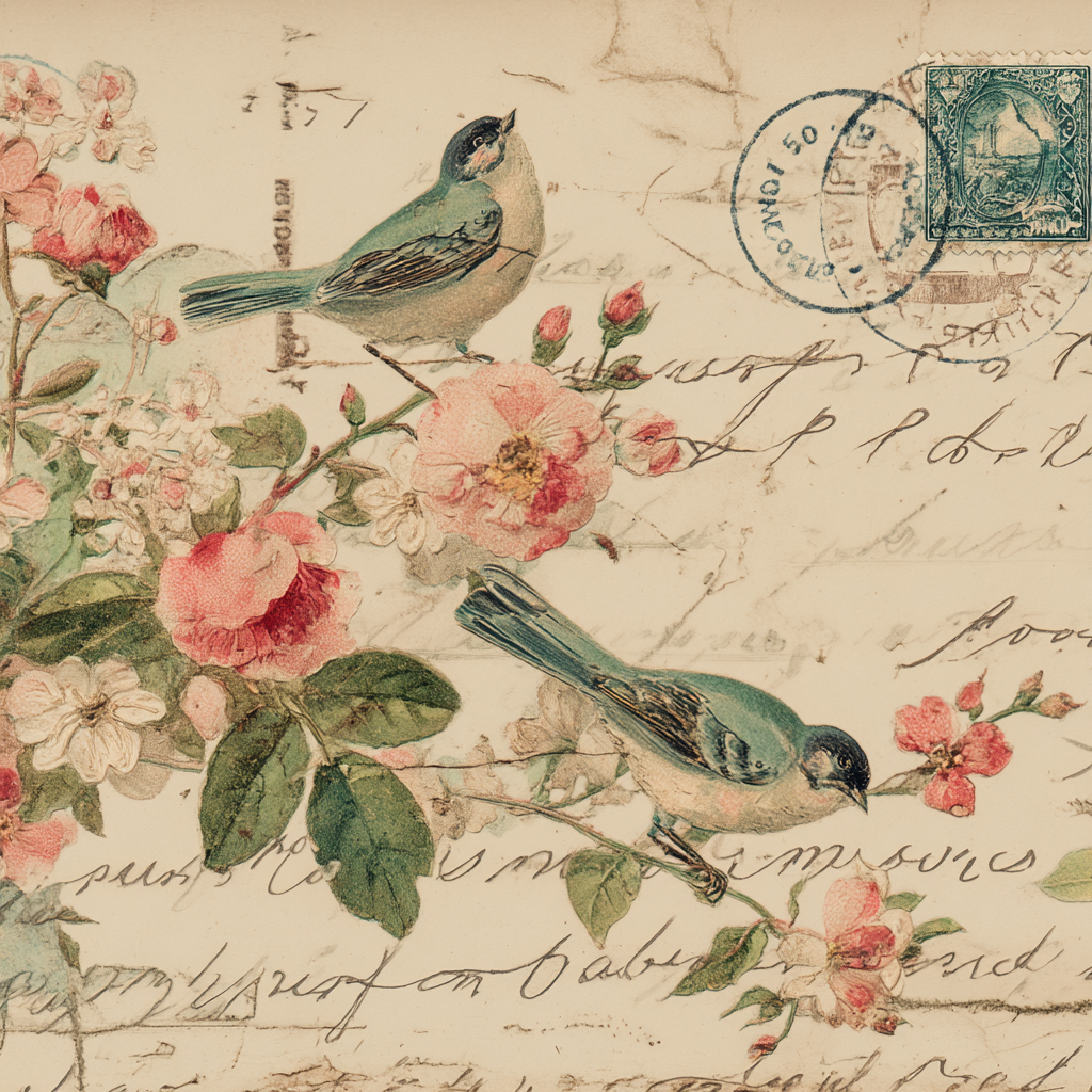Vintage Und Shabby Vintage Voegel Blumen Postkarte Dekorativ Illustration | Vintage Shabby | Einrichtungsstile