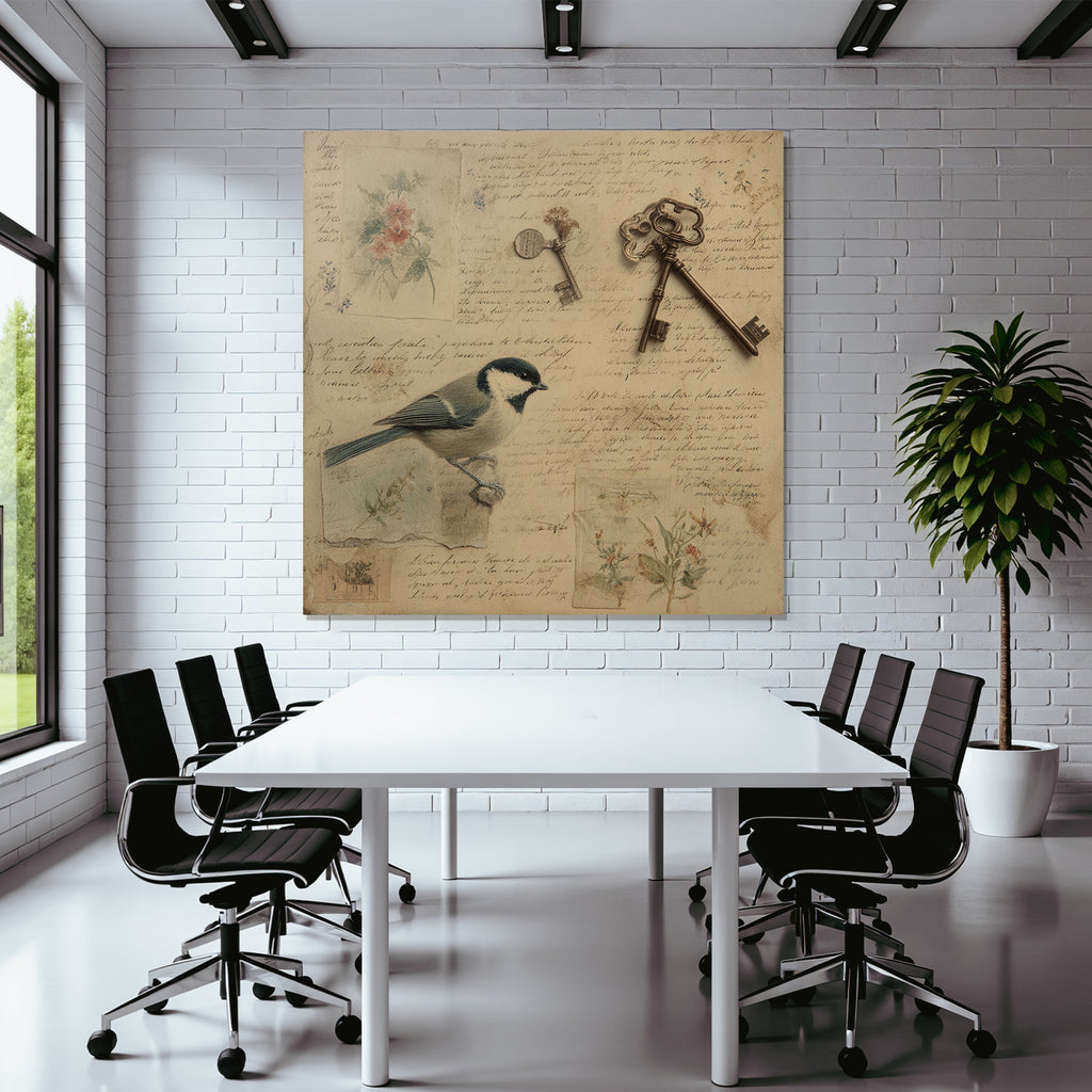 Vintage Und Shabby Vintage Vogel Alte Keys Blumen Illustrationen Hand Geschrieben