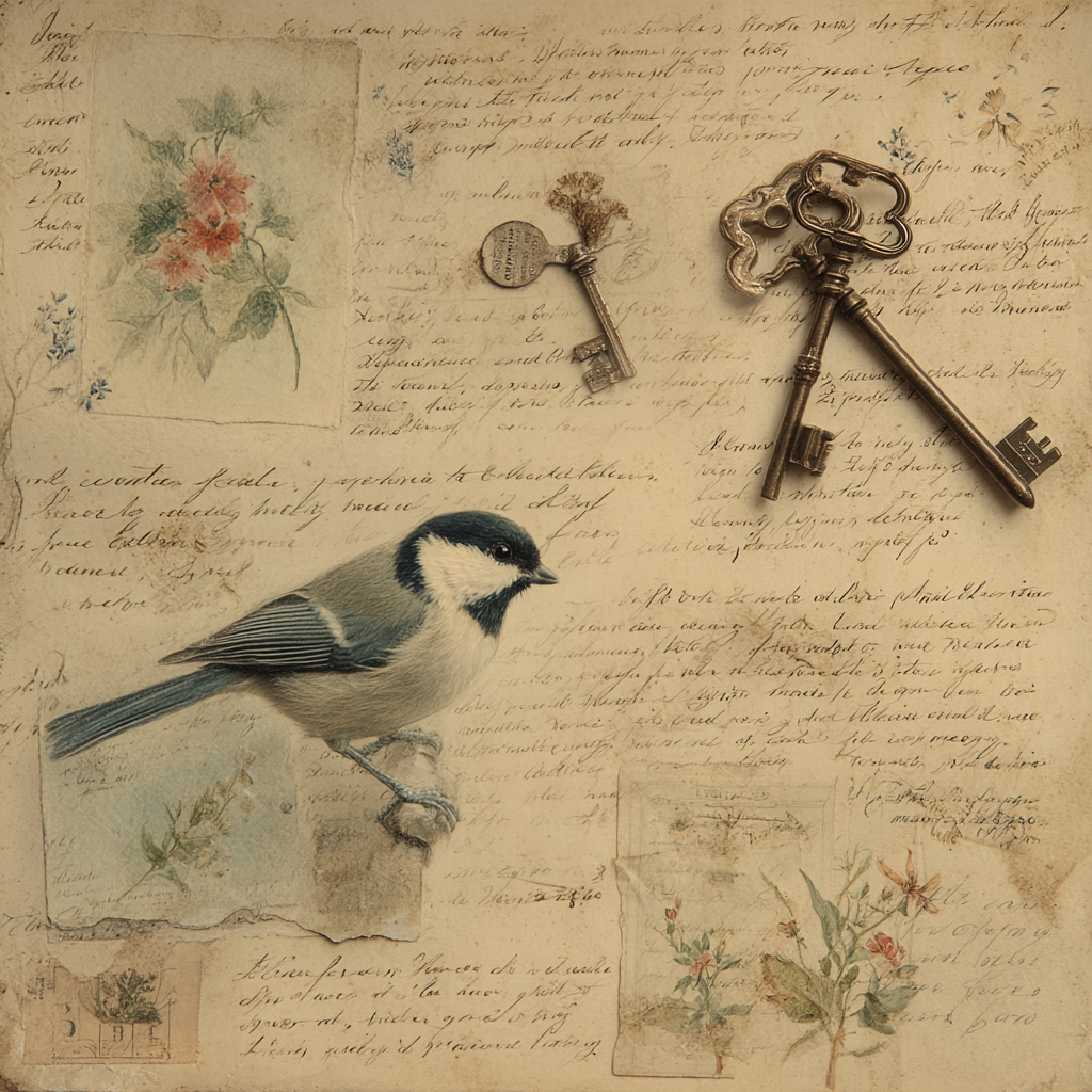 Vintage Und Shabby Vintage Vogel Alte Keys Blumen Illustrationen Hand Geschrieben | Vintage Shabby | Einrichtungsstile