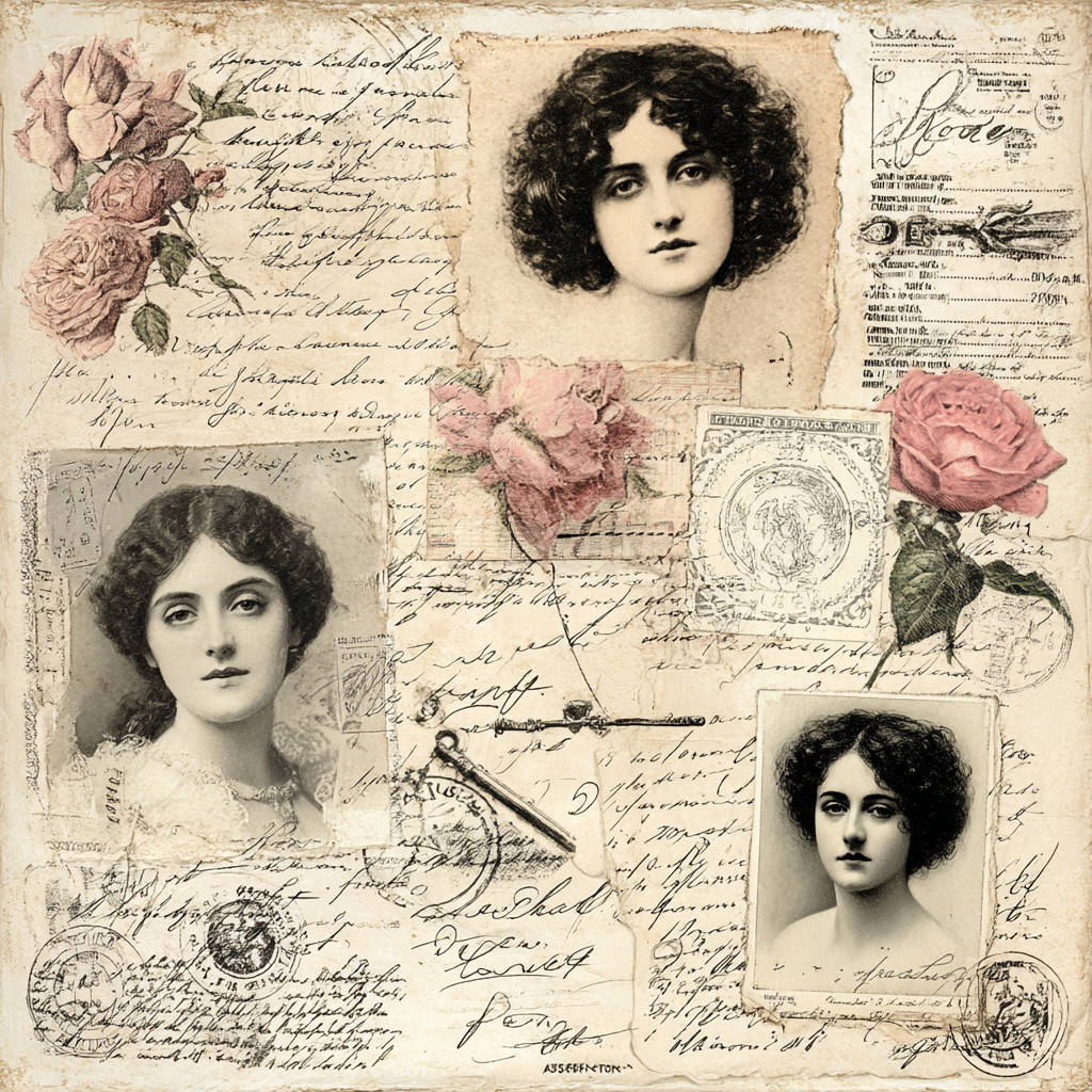 Vintage Und Shabby Vintage Weibliche Portraits Collage Blumen Handgeschriebener Text | Vintage Shabby | Einrichtungsstile