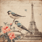Vintage Und Shabby Voegel Auf Ast Mit Blumen Eiffelturm Handschriftlich Text | Vintage Shabby | Einrichtungsstile