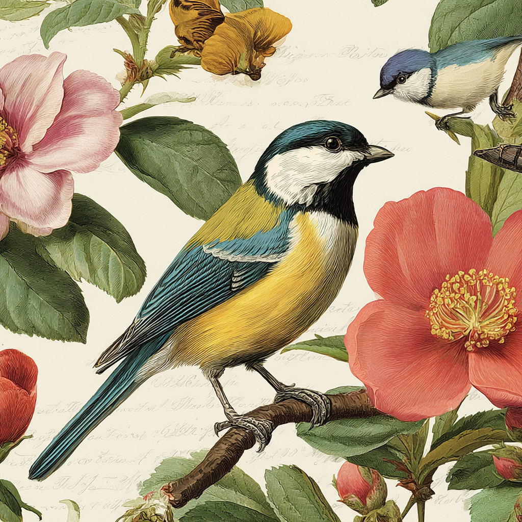 Vintage Und Shabby Voegel Und Blumen Illustration Blau Und Gelb Vogel | Vintage Shabby | Einrichtungsstile