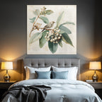 Vintage Und Shabby Vogel Auf Einem Ast Mit Blaettern Und Beeren