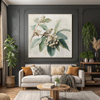 Vintage Und Shabby Vogel Auf Einem Ast Mit Blaettern Und Beeren