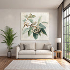 Vintage Und Shabby Vogel Auf Einem Ast Mit Blaettern Und Beeren