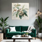 Vintage Und Shabby Vogel Auf Einem Ast Mit Blaettern Und Beeren