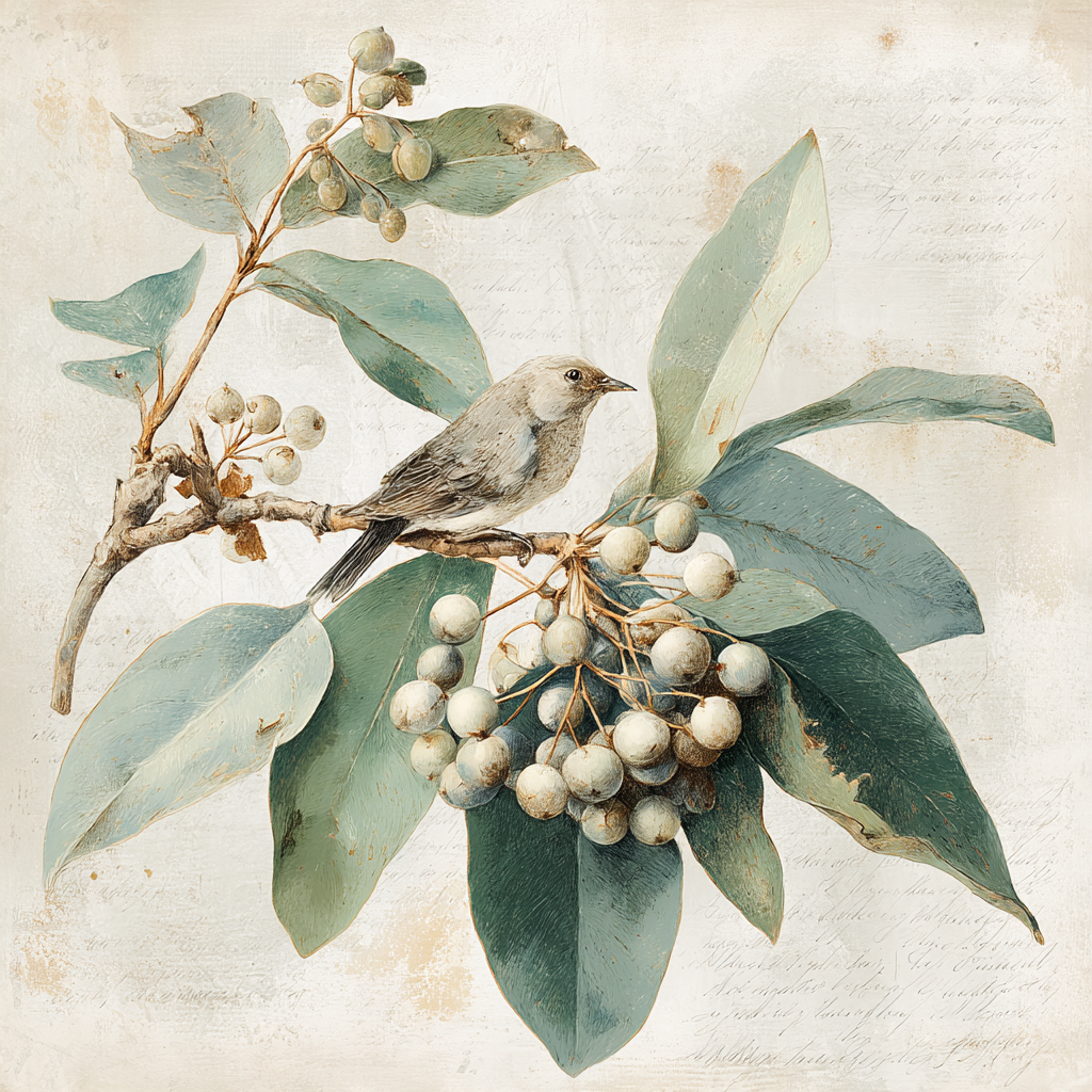 Vintage Und Shabby Vogel Auf Einem Ast Mit Blaettern Und Beeren | Vintage Shabby | Einrichtungsstile