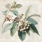 Vintage Und Shabby Vogel Auf Einem Ast Mit Blaettern Und Beeren | Vintage Shabby | Einrichtungsstile