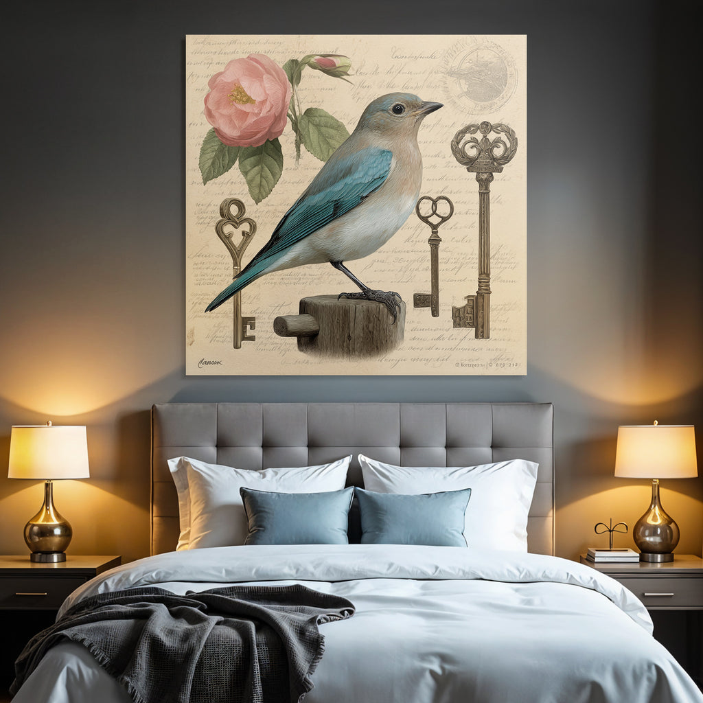 Vintage Und Shabby Vogel Und Blume Mit Schluesseln