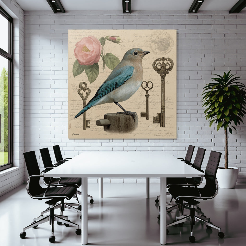 Vintage Und Shabby Vogel Und Blume Mit Schluesseln