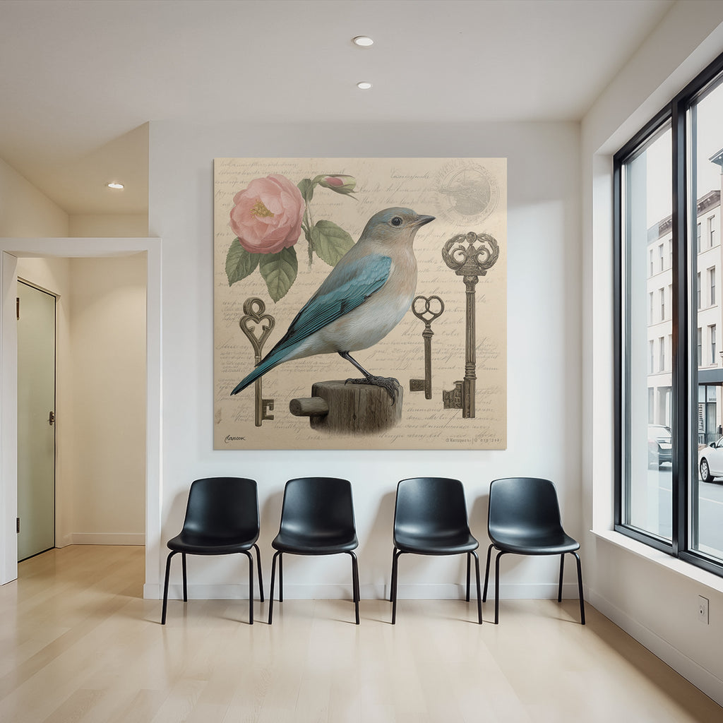 Vintage Und Shabby Vogel Und Blume Mit Schluesseln