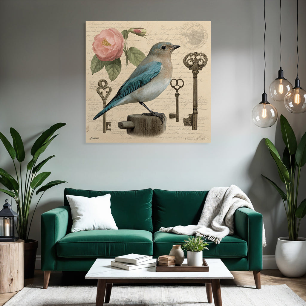 Vintage Und Shabby Vogel Und Blume Mit Schluesseln