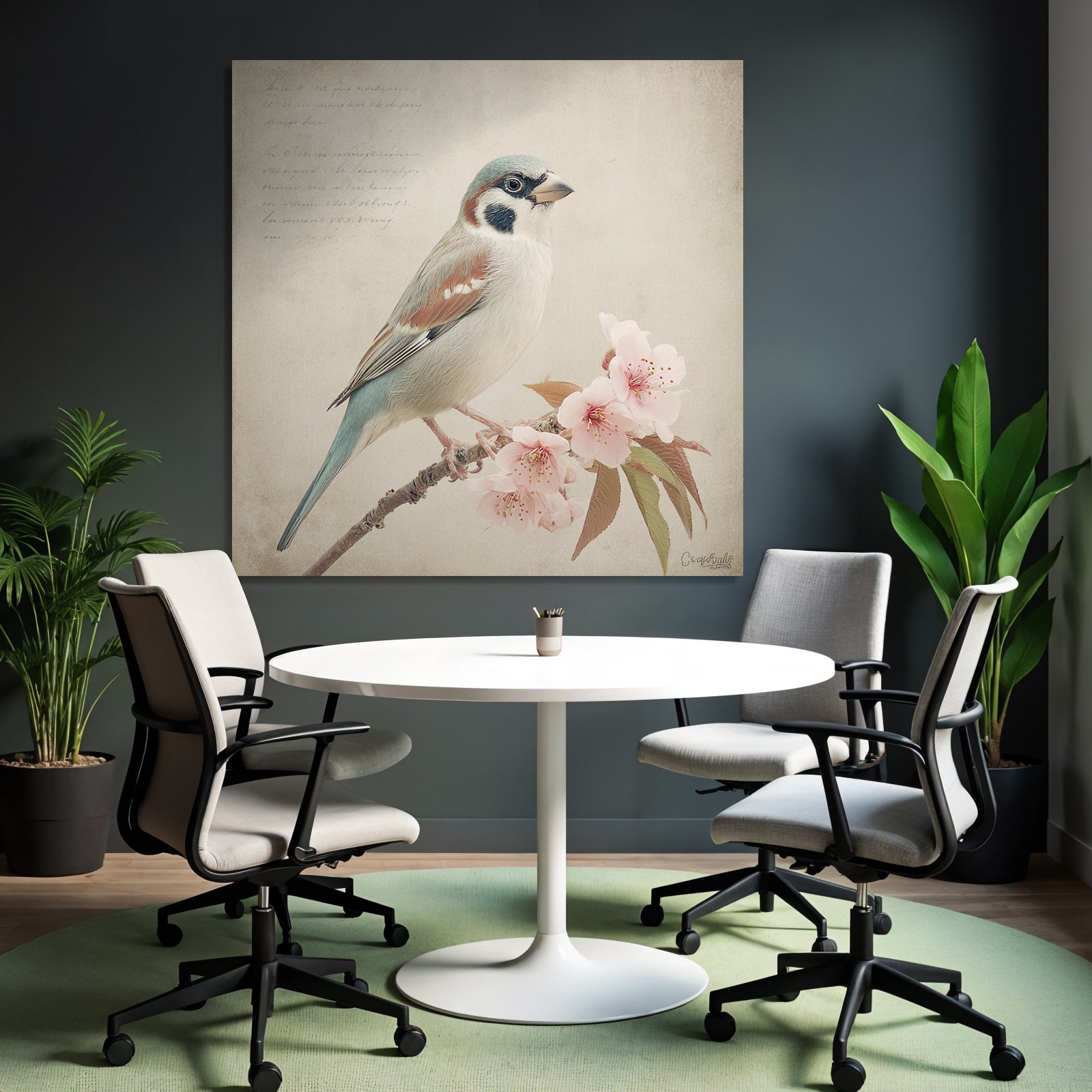 Vintage and shabby bird's-eye view with floral background