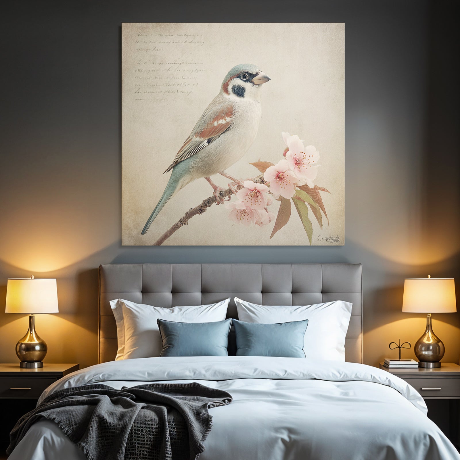 Vintage and shabby bird's-eye view with floral background