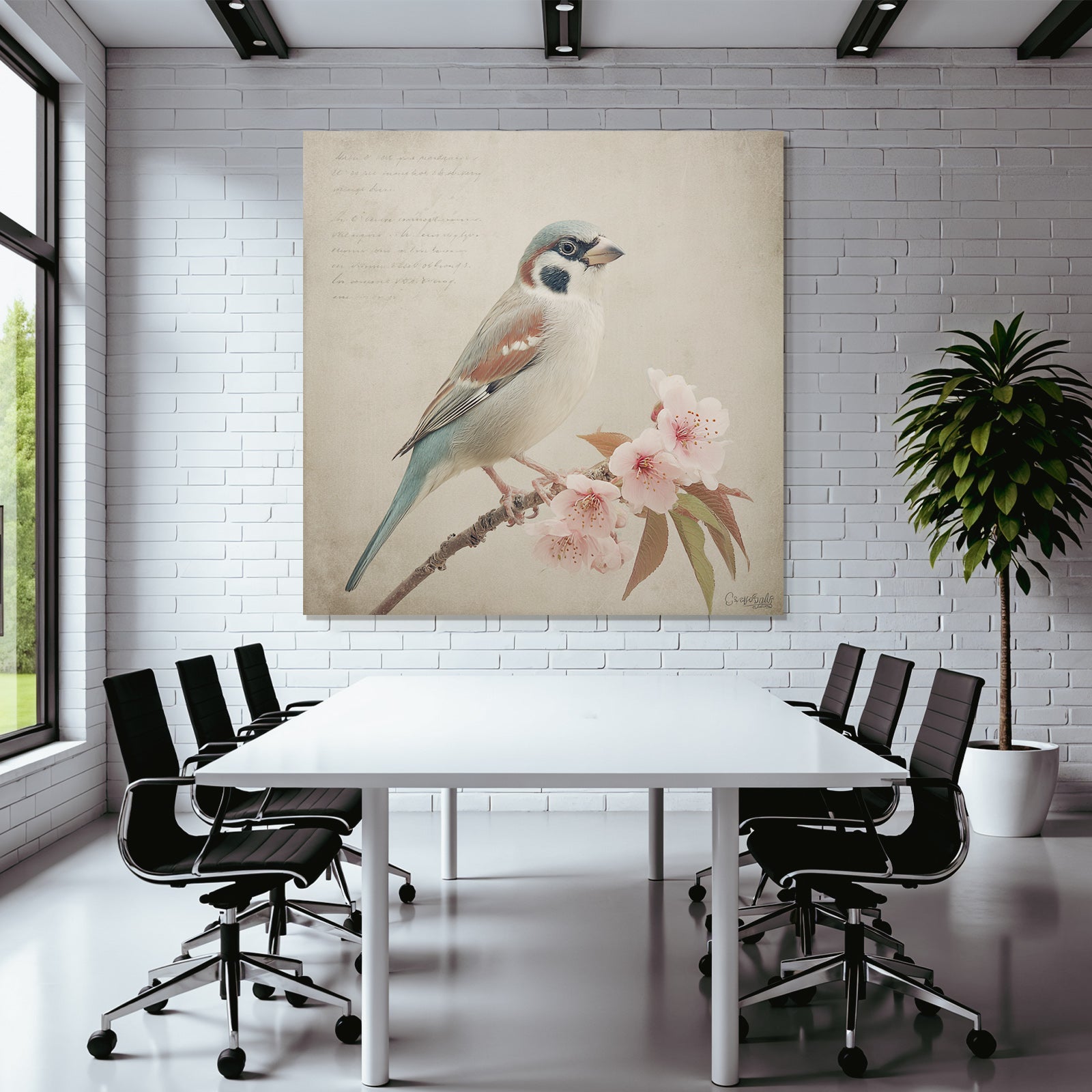 Vintage and shabby bird's-eye view with floral background