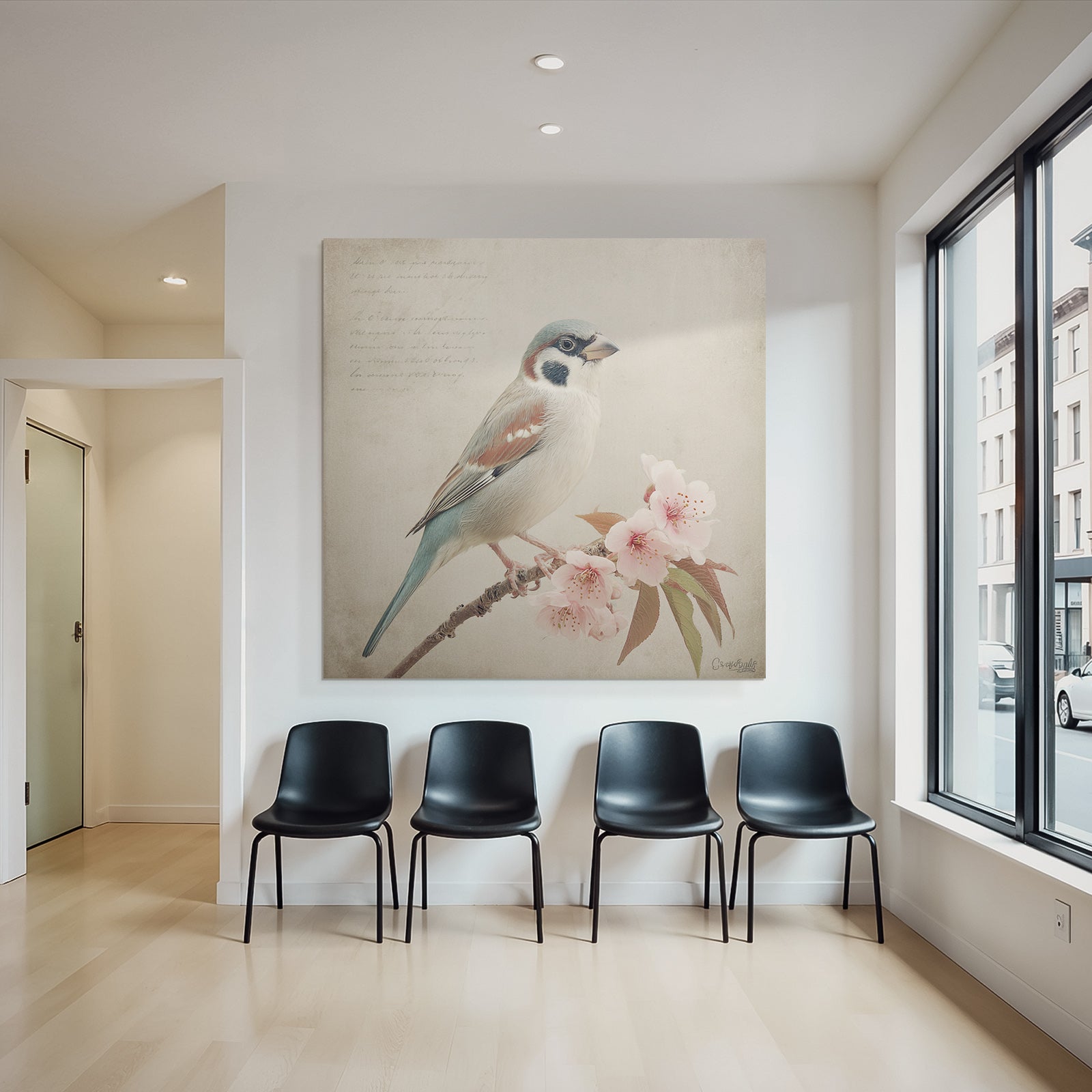 Vintage and shabby bird's-eye view with floral background