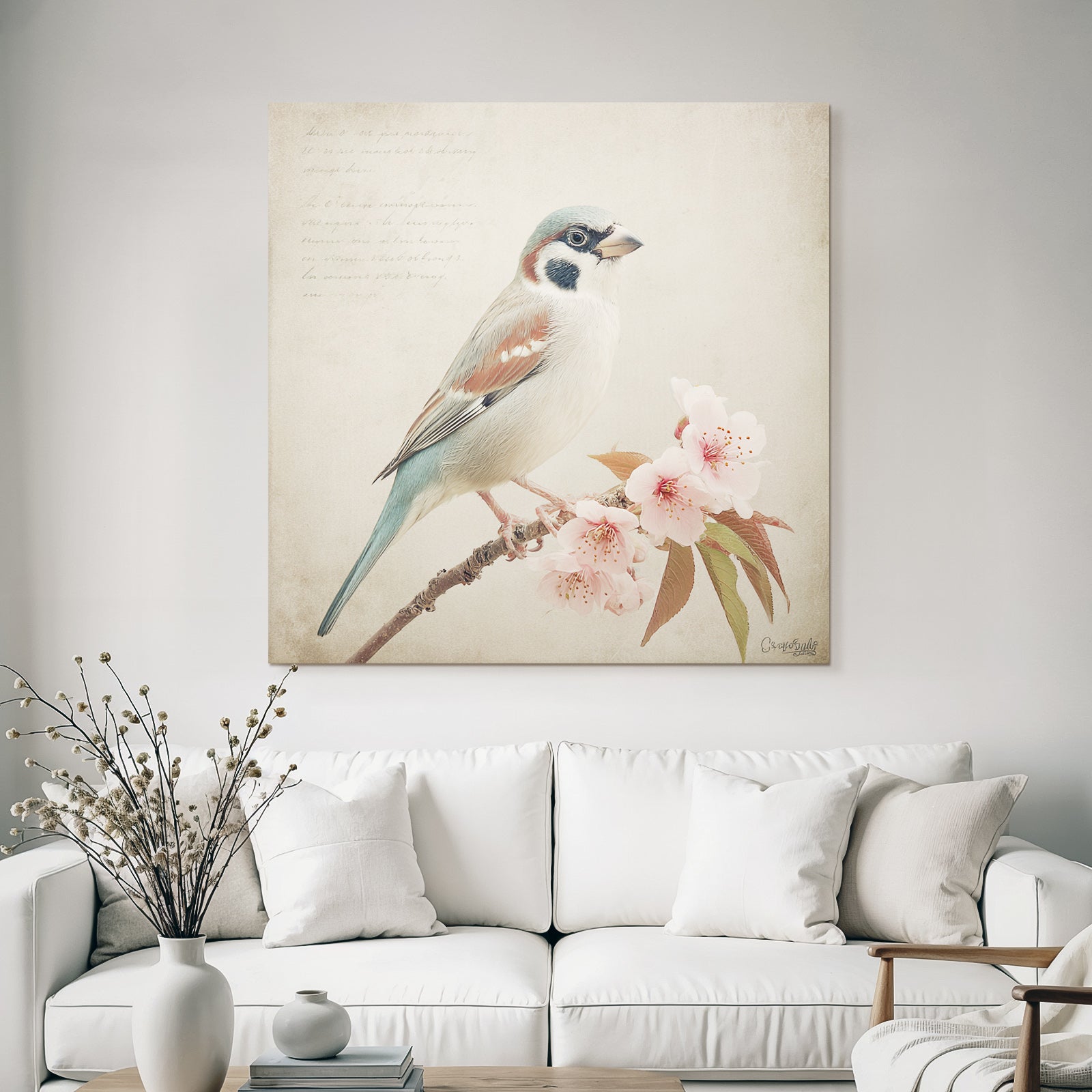 Vintage and shabby bird's-eye view with floral background