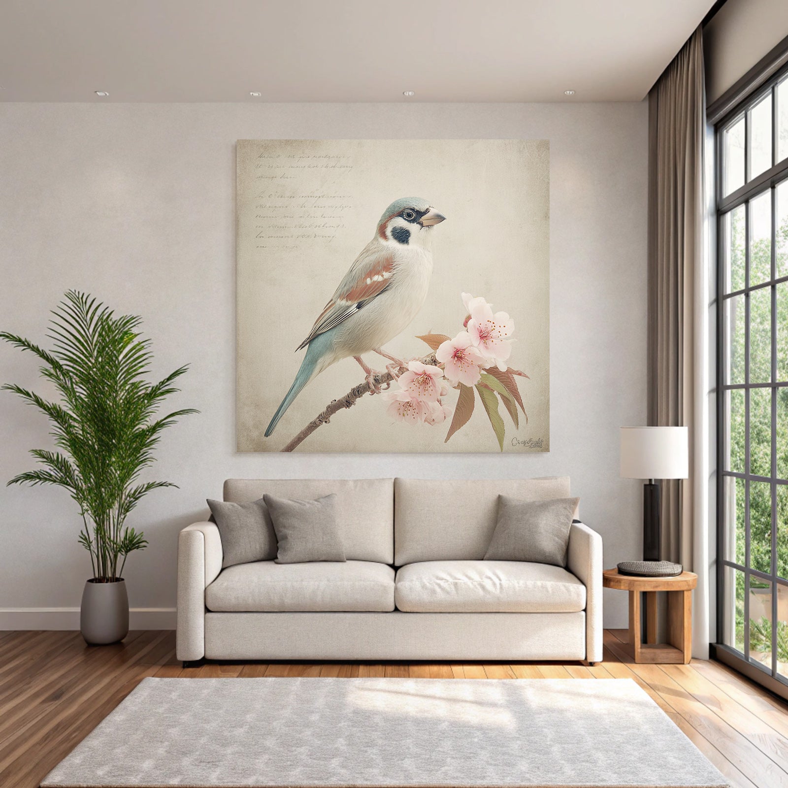 Vintage and shabby bird's-eye view with floral background