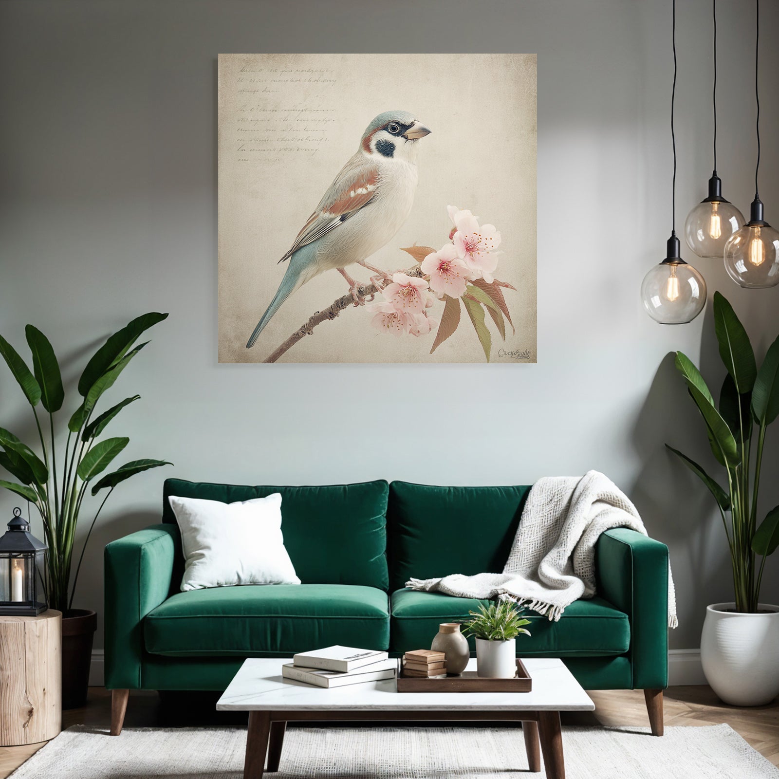 Vintage and shabby bird's-eye view with floral background