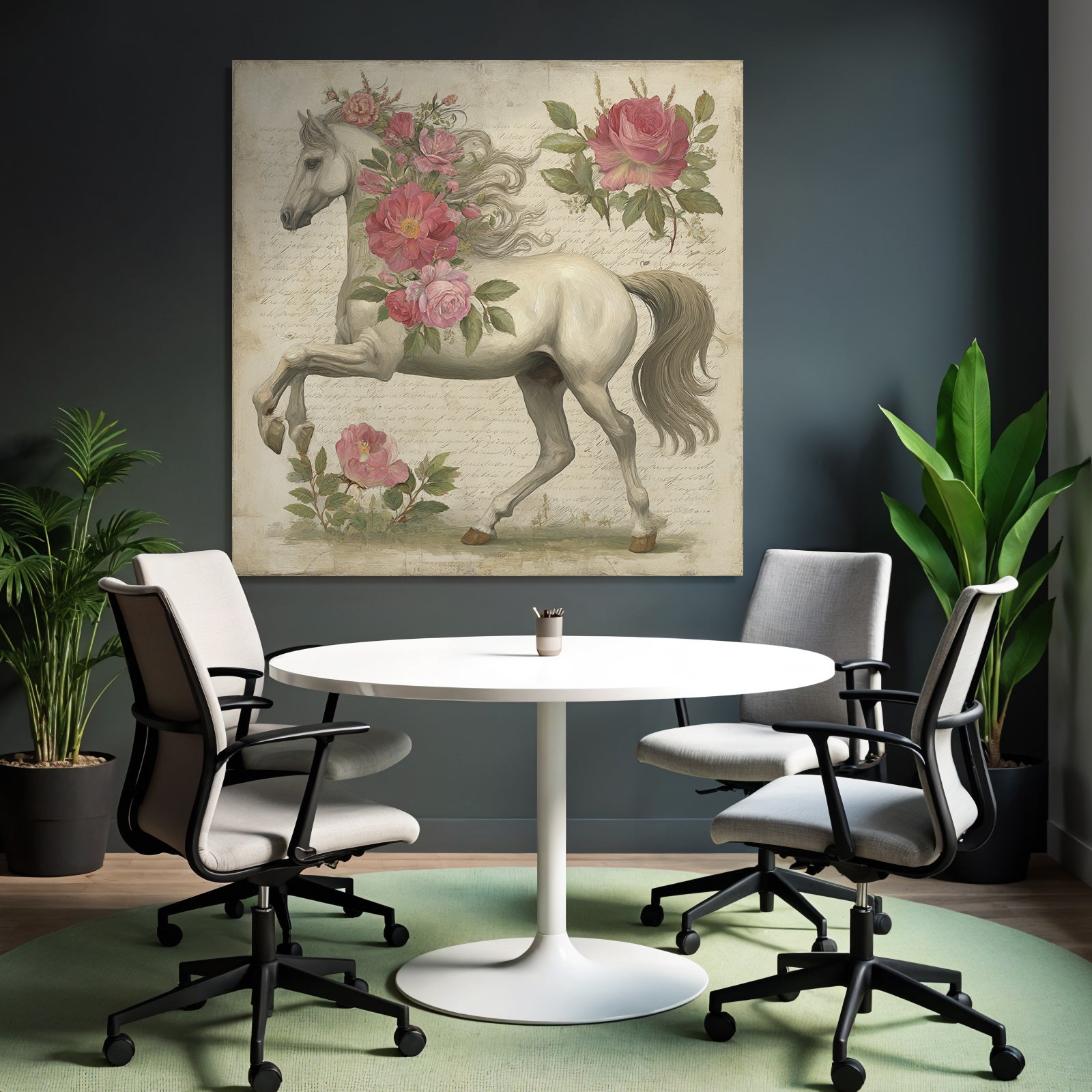 Vintage and Shabby White Horse Floral Background