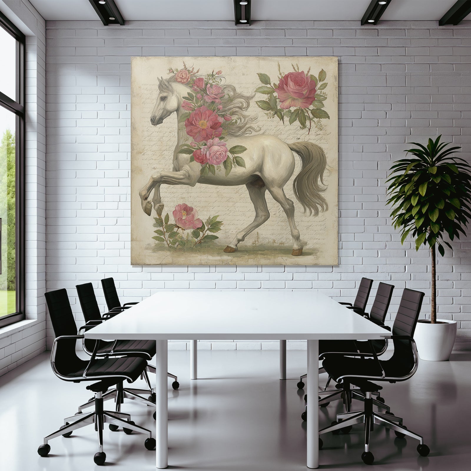 Vintage and Shabby White Horse Floral Background