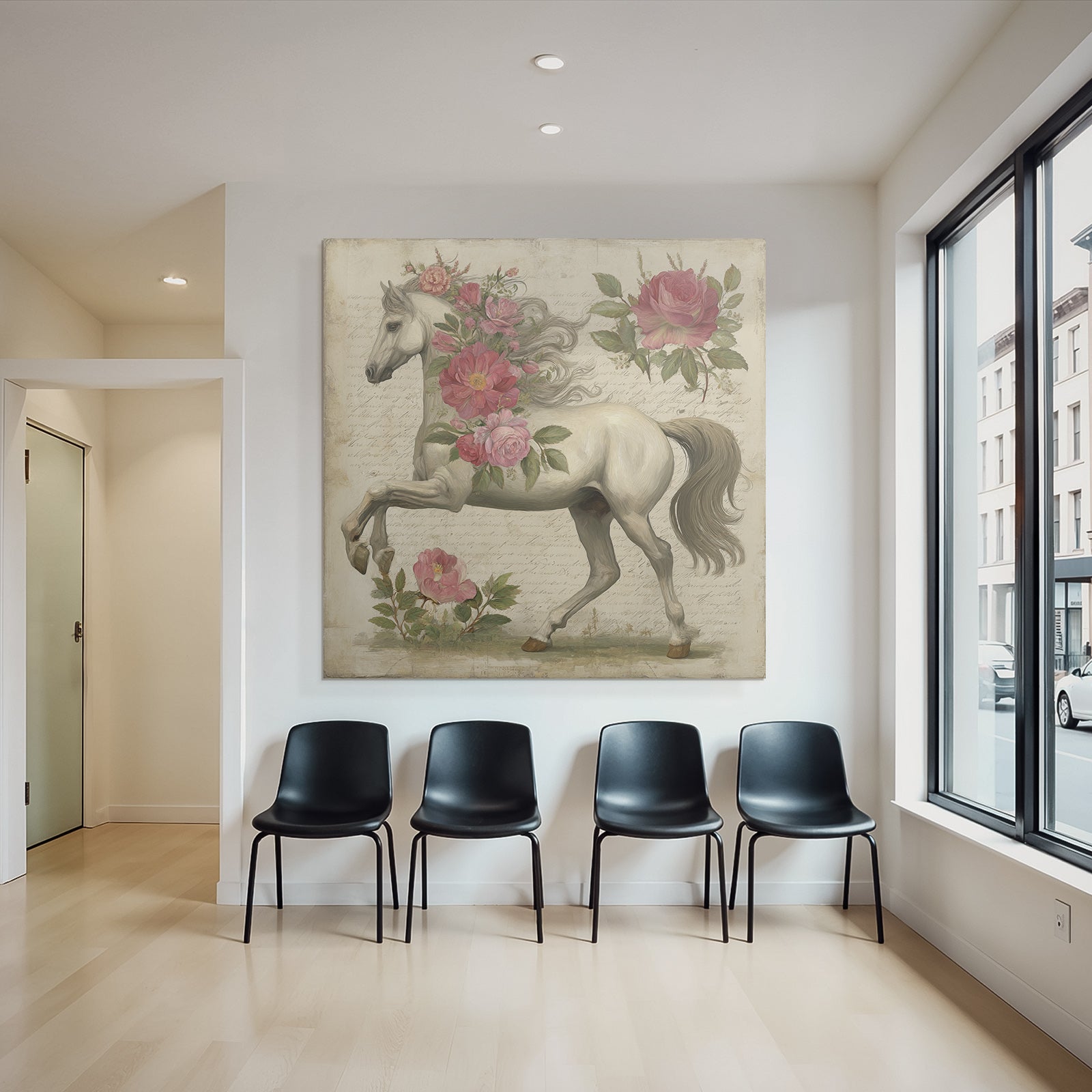 Vintage and Shabby White Horse Floral Background