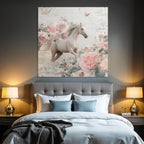 Vintage Und Shabby Weisses Pferd Vintage Blumen Hintergrund