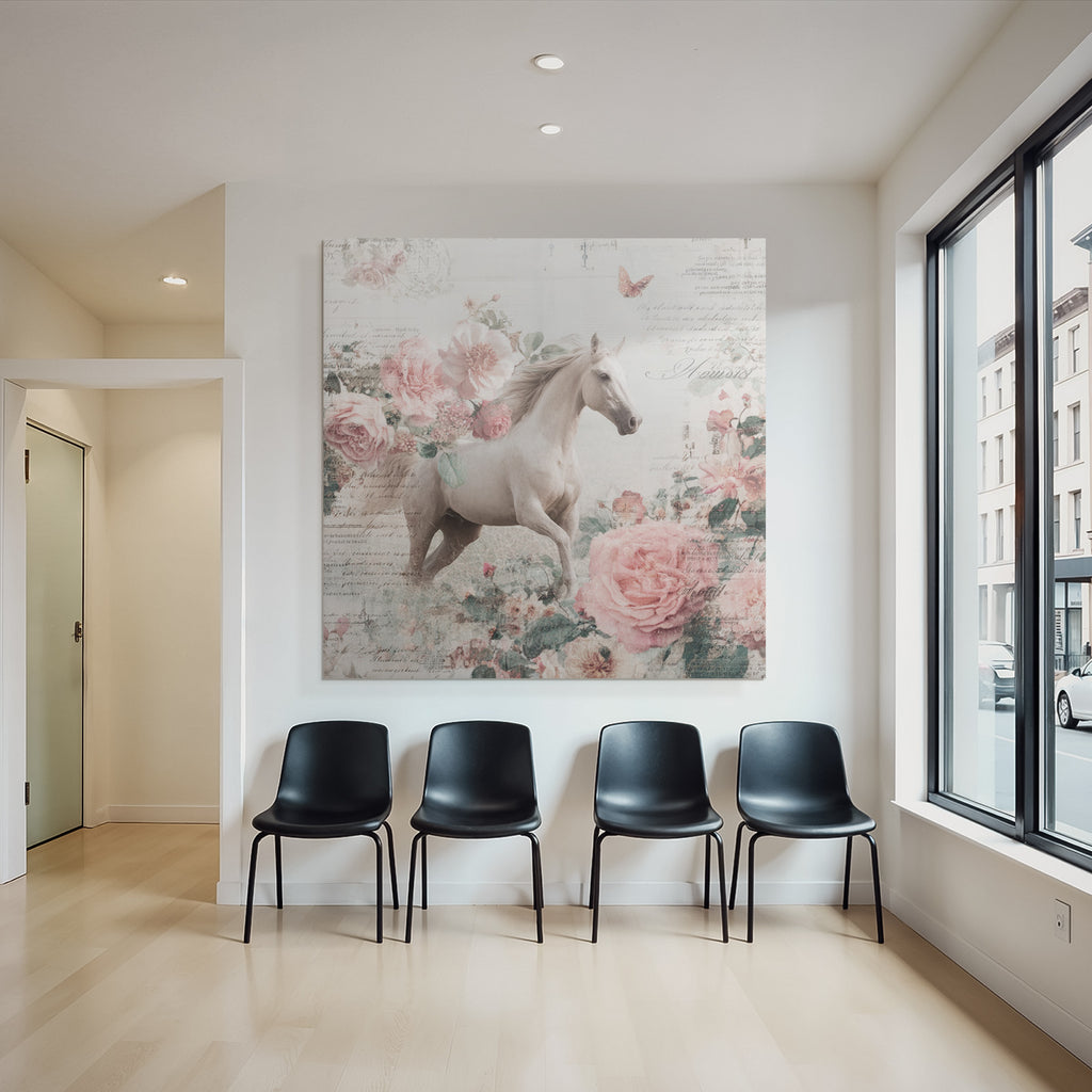 Vintage Und Shabby Weisses Pferd Vintage Blumen Hintergrund