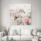 Vintage Und Shabby Weisses Pferd Vintage Blumen Hintergrund