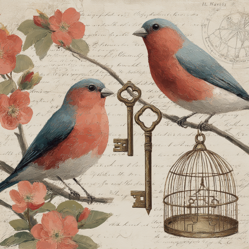 Vintage Und Shabby Zwei Voegel Auf Zweigen Mit Blumen Schluessel | Vintage Shabby | Einrichtungsstile