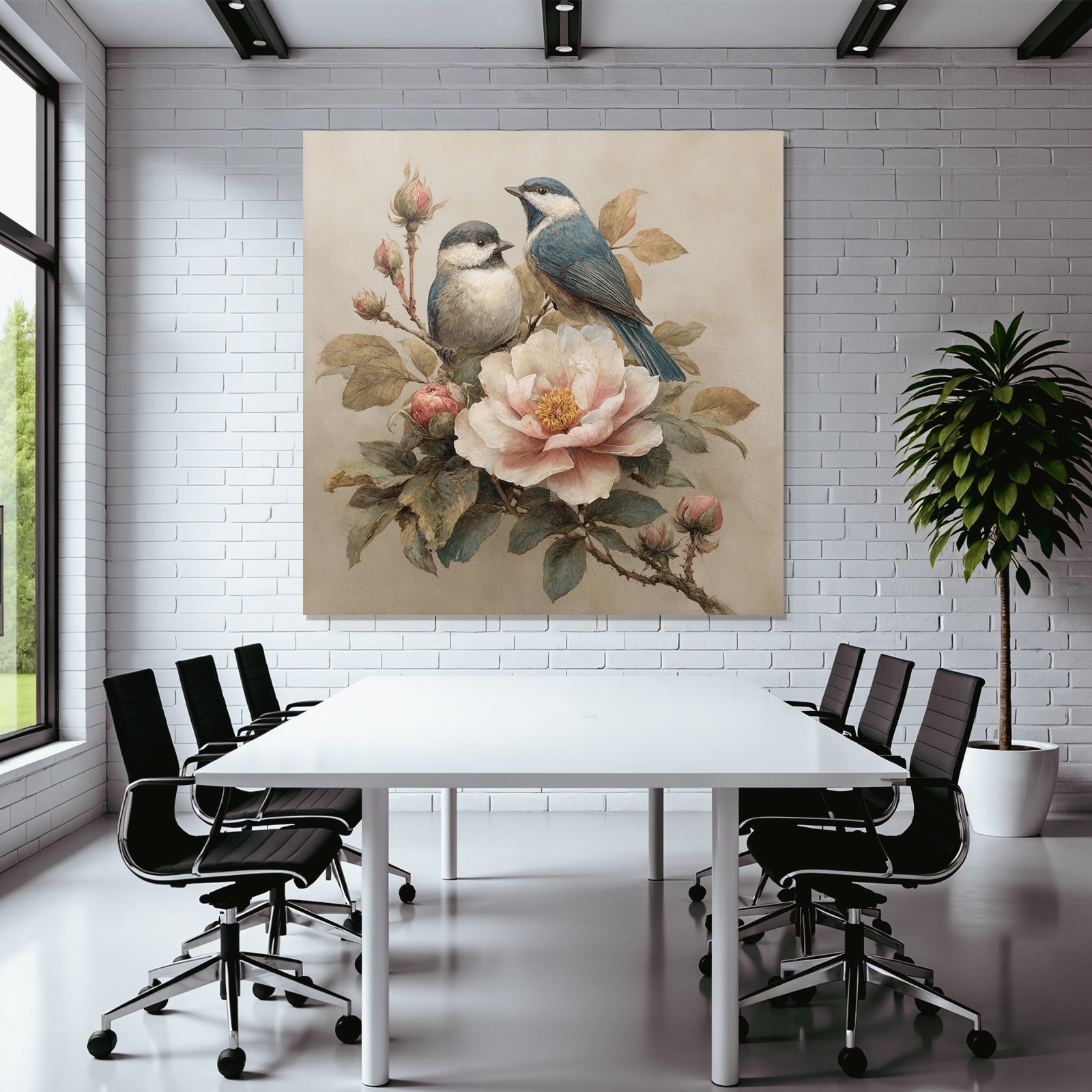Vintage and shabby two birds blossom details