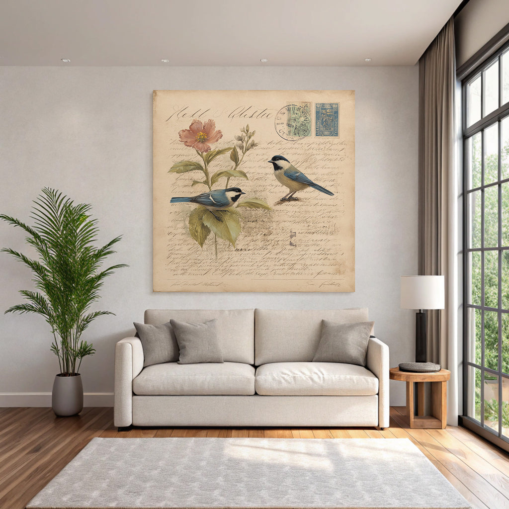 Vintage Und Shabby Zwei Voegel Blumen Illustration Vintage Botanisch