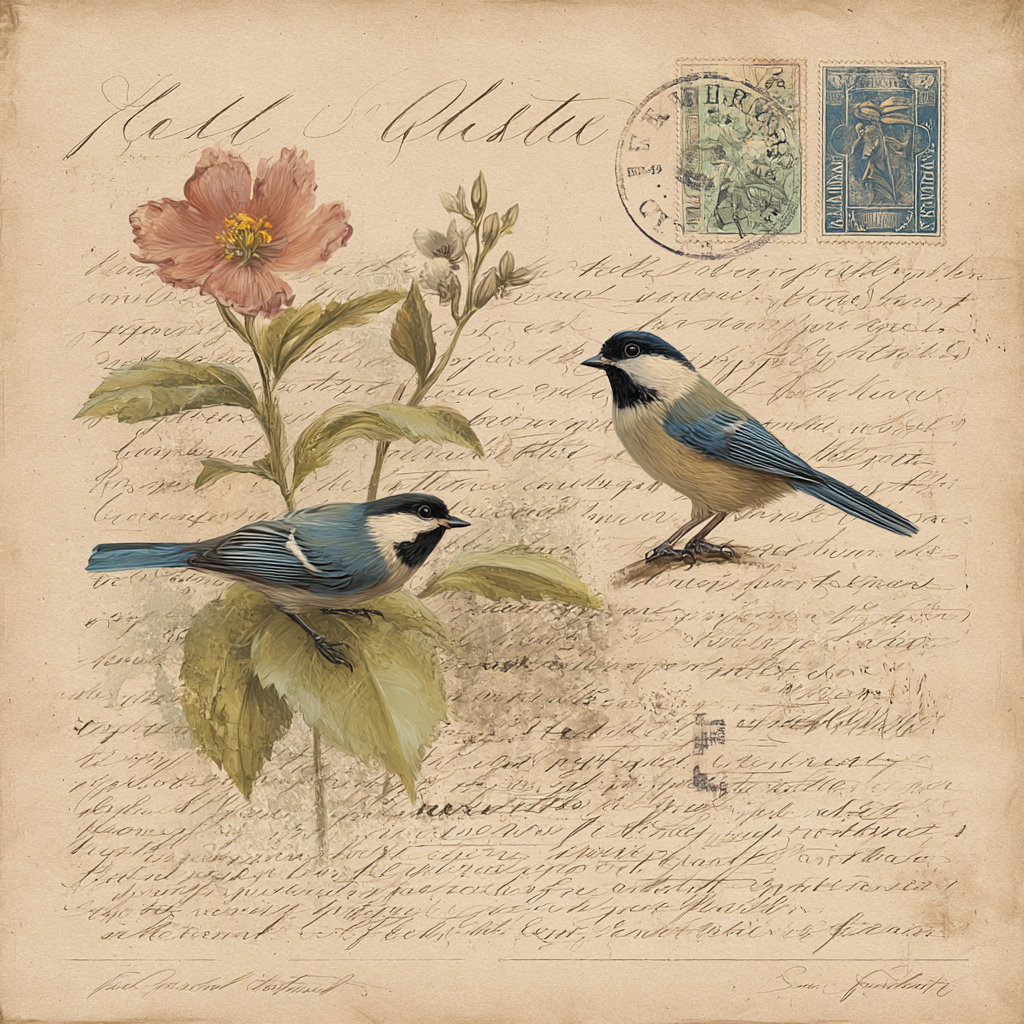 Vintage Und Shabby Zwei Voegel Blumen Illustration Vintage Botanisch | Vintage Shabby | Einrichtungsstile